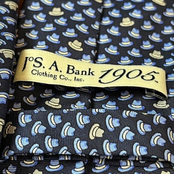 Jos A Bank Joseph 1905 Blue Fedora Hat Print Mens 100% Silk Necktie Neck Tie - Picture 2 of 15